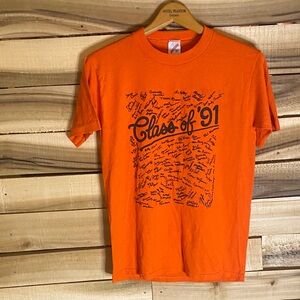 Vintage Class of '91 T-Shirt with signatures size small (tag M) USA orange